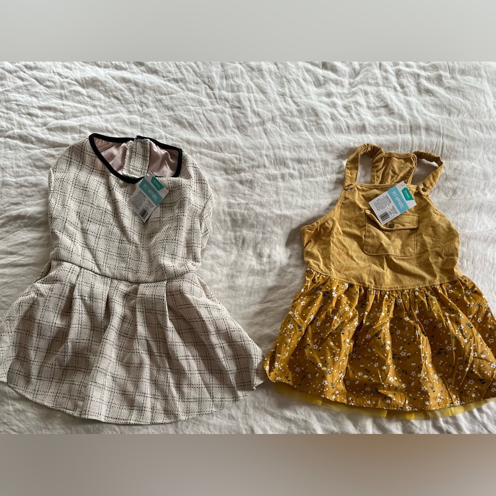 NWT XXL Dog Dresses Yellow Corduroy Overall & Cream Tweed